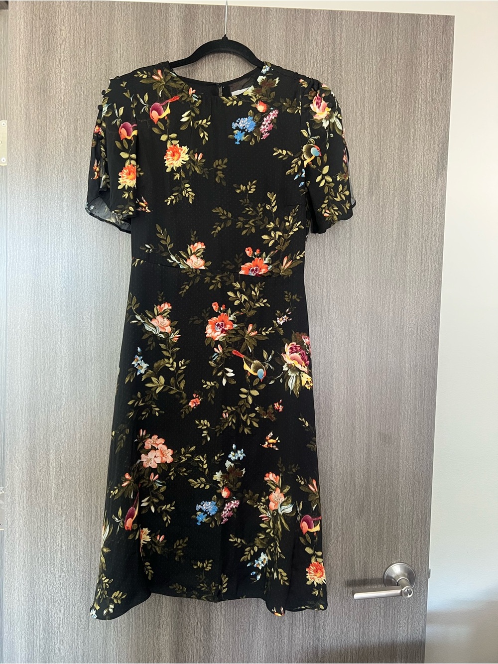 H&M Black Floral Midi Dress with Multicolor Blooms